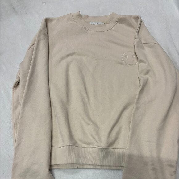 Ninety Percent Womens Ivory Long Sleeve Crew Neck 100% Cotton Sweatshirt Size XL - Picture 1 of 4